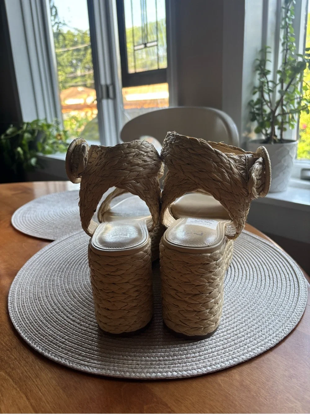 Marc Fisher Woven Platform Sandals in Natural Beige, 4 inches  high